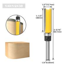 Broca enrutadora de ajuste al ras de hoja larga de vástago de 1/4 y 8mm con rodamiento para broca de patrón de plantilla de madera fresa de carburo de tungsteno T6TT - 6,35x12,7x38 - Ver 12