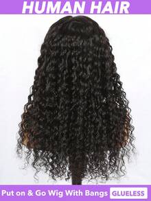 150% 密度深卷真人发假发，带刘海 - 湿发波浪造型，即戴即走，无需胶水，自然黑发，8-22、24、26、28、30 英寸，巴西真人发 - Natural Black - 查看 3