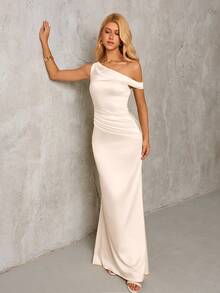 Open Shoulder Ruched Mermaid Hem Elegant Formal Evening Gown (Zipper, Sexy) Party Spring Wedding - Apricot - View 7
