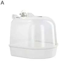 Baño para pájaros para limpieza de jaulas, suministros para mascotas, bañera para pájaros cacatúa con ganchos colgantes, cubo de baño para pájaros colgante transparente acrílico WZKN - Azul - Ver 2