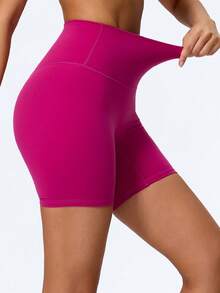 1 chiếc quần short yoga màu nude co giãn cao, quần thể thao đạp xe dành cho nữ, quần short bó sát thoáng khí thấm hút mồ hôi, thích hợp cho chạy bộ, tập thể dục, đạp xe và các môn thể thao khác. - Màu Hồng Tươi - Xem 5