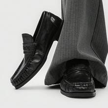 Korean-Style Retro Square-Toed Black Loafers 2026 Slip-On Versatile Casual Shoes - 黑色 - 查看 4