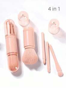 4pcs/Set 4-In-1 Makeup Brush Set, Including Face Highlighter Brush, Mini Eyeshadow Brush, Retractable Makeup Brush, Portable Travel Mini Powder Brush, Makeup Brush Set For Women, Makeup Brush Set, Makeup Brush Set, Makeup Brush Set, Complete Makeup Brushes, Makeup Brush Set, Complete Makeup Tools, Makeup Brush Set, Makeup Brush Set, Makeup Brush Gift Set - 藕色 - 查看 13