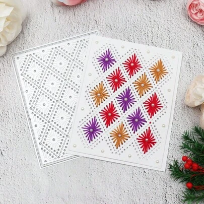 1件装花卉背景金属切割模具，计划刀模具材料，DIY切割书压花切割刀模具，手工金属模具，模切信封，用于制作卡片、相册卡片、压花纸工艺品、相册印章、贺卡、生日和节日礼物，适合拼贴艺术家和纸艺爱好者