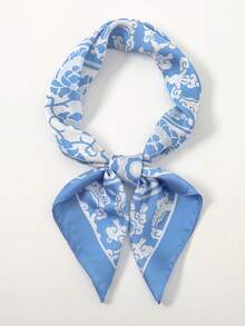 1 chiếc khăn vuông in họa tiết đơn giản 70cm, khăn bandana mùa xuân mới cho nữ, đa năng dùng làm khăn thắt eo, băng đô, khăn quàng cổ thời trang. - Xanh và trắng - Xem 2