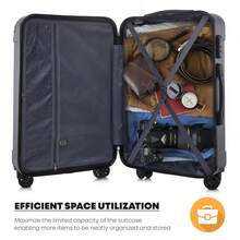 YONSLY 4-Piece Wheeled Suitcase Set With 360° Wheels, Combination Lock, Robust Double Zipper, Mesh Pocket, Soft Rubber Handle, 16/20/24/28 Inch Trolley Suitcase, Hard Shell Carry-On Luggage Set (4-Piece Set, S, M, L & XL) - 深灰色 - 查看 6