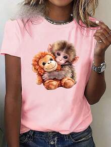 PUNCH MONKEY, Camiseta Casual con Estampado de Mono para Verano - Multicolor - Ver 1