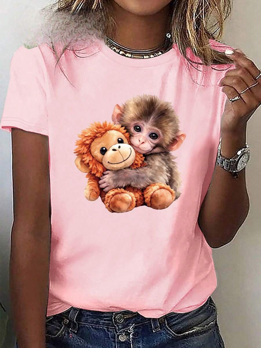 PUNCH MONKEY, Camiseta Casual con Estampado de Mono para Verano - Multicolor - Ver 1