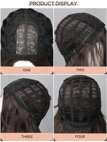 26英寸黑红渐变波浪假发，中分刘海，耐热蓬松合成假发，适合日常、派对、圣诞节角色扮演 - 黑棕色 - 查看 7