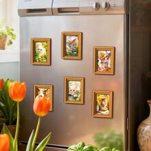 1 pieza Imán de refrigerador de gatito lindo - Arte de gato de acuarela con flores. Ideal para cocinas, refrigeradores, pizarras blancas y gabinetes del hogar; un regalo creativo para amantes de las mascotas. - multicolor - Ver 4