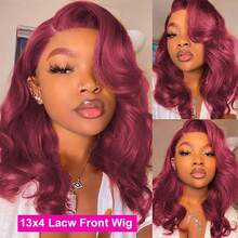 Uveous 99J Burgundy Bob 13x4 HD Transparent Lace Front Wigs Human Hair Wig Human Hair Pre Plucked Hairline Lace Frontal Short Body Wave Bob Wigs For Women Human Hair - S99J - 查看 5