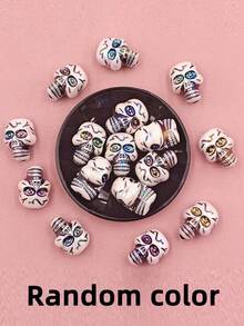 Vintage-Style Skull Acrylic Beads With Straight Holes - Halloween & Easter Themed, Colorful Eye Designs For DIY Jewelry Making, Bracelets, Necklaces & Handmade Gifts, Festive Crafting Beads | Halloween Accessories | Vibrant Bead Colors, Halloween Decorations - View 10