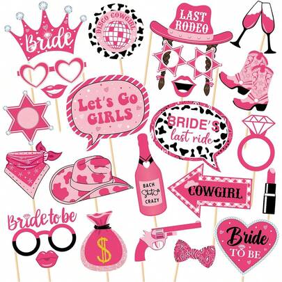 24pcs Pink Cowgirl Photo Booth Props Kit - Fun & Festive Western Party Decorations With Cowboy Hats, Boots, Mustaches & More - Ideal For Birthday Celebrations, Wedding, Bachelorette Events & Themed Party Supplies
