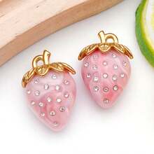 2个不锈钢玫瑰草莓樱桃吊坠，3D树脂水果花吊坠，适用于DIY工艺品钥匙扣、耳环、项链、手链等首饰制作 - 彩色 - 查看 10