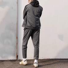 Adidas Men's New Sports Suit: Stand Collar Jacket, Knit Sports Pants With Cuffs - Grey - View 3