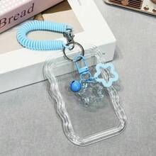 1 Set Wave-Shaped Card Holder Soft Plastic Card Sleeves With Lanyard, Portable Student/Office Supplies - Wave Shape - View 9