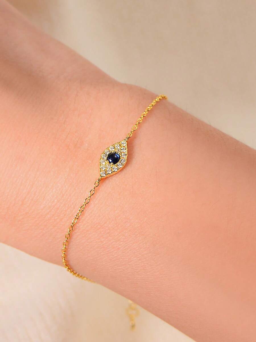 1pc S925 Sterling Silver Evil Eye Micro-Inlaid Zirconia Bracelet, European And American Retro High-End Design Jewelry For Women - Gold - View 1