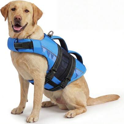 Áo phao cứu sinh cho chó có thể điều chỉnh độ nổi, có dải phản quang, thiết bị nổi bền chắc cho thú cưng khi bơi lội và đi thuyền, trọng lượng nhẹ, phù hợp cho chó nhỏ/vừa/lớn.