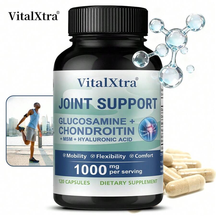 Joint Health Support Dietary Supplement - Contains Glucosamine, Chondroitin Sulfate, Methanesulfonamide, Hyaluronic Acid, Bamboo Extract - Supports Joints And Mobility - 120 Capsules - 1 Bottle(1瓶) - 查看 1