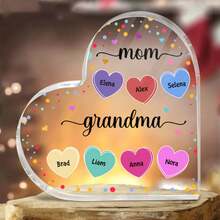 Personalized Heart-Shaped Mom Acrylic Plaque - Gift For Grandma - Mom From Daughter Son Kids Acrylic Heart Mothers Plaque Grateful Birthday Gifts For Mom Love Heart Gifts Acrylic Best Mom Sign Acrylic - Multicolor - View 2