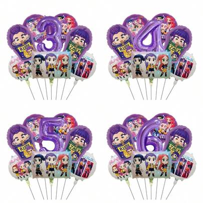 K-Pop Purple Number Foil Balloons, Cool Girl Theme Birthday Balloon Decoration Set, Music Girl Number Aluminum Foil Balloons, Children's Birthday Party Supplies, Gift & Decor