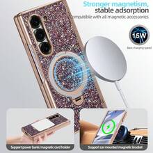 VIETAO Sequins,Diamond Fashion High Quality Blingbling Sparkling Electroplated Hidden Circular Bracket Mobile Phone Case Compatible With Samsung Galaxy Z Fold 7 6 Hinged Full-Cover Protection Phone Cover With Tempered Glass Screen Protector - Purple - View 4