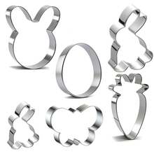 Bộ 5 khuôn cắt bánh quy hình thỏ Phục Sinh - hình thỏ con, cà rốt, bướm, trứng, mặt thỏ bằng thép không gỉ. - Bạc - Xem 13