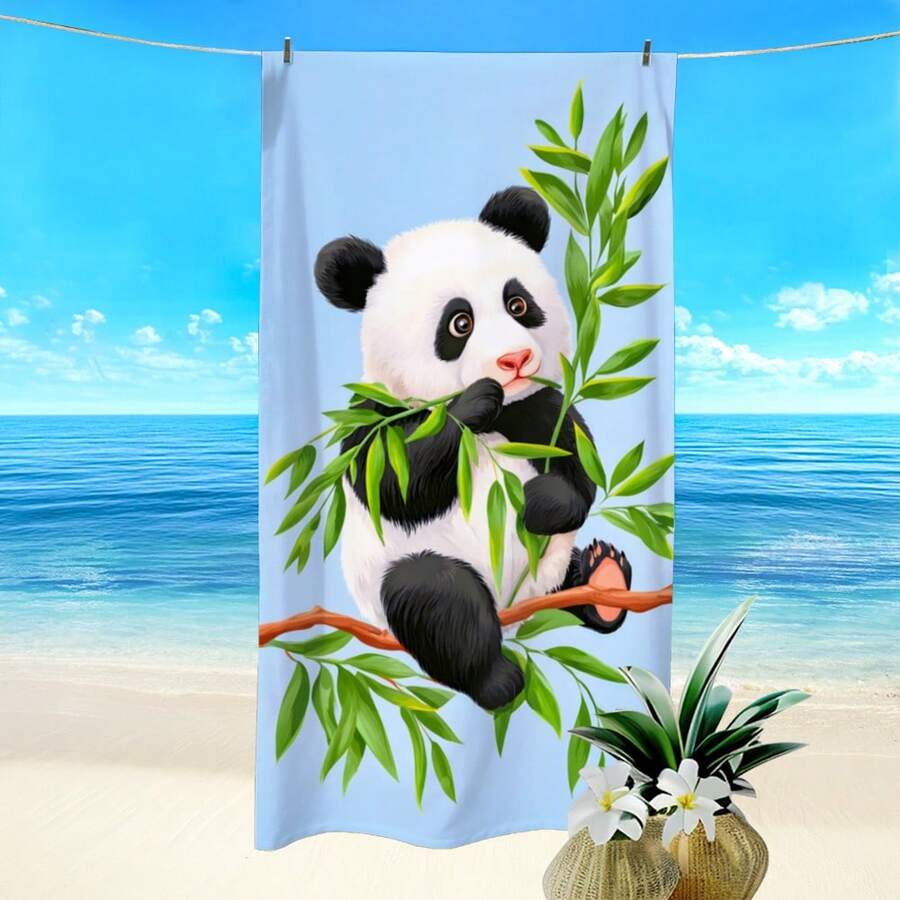 1pc Animal Panda & Bamboo Print Beach Towel, Super Absorbent Quick Dry Towel For Swimming, Bathroom, Beach, Lightweight & Soft Beach Blanket, Ideal Beach Essential For Beach, Swimming, Outdoor, Travel - C - View 1