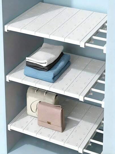 1 Stück verstellbares Aufbewahrungsregal, hohe Tragfähigkeit, stabil und langanhaltend, ohne Bohren erforderlich, erweiterbarer Kleiderschrank, Küche, Badezimmer Aufbewahrungsregal | platzsparendes ausziehbares Regalsystem, geeignet für kleine Aufbewahrungsschränke, Arbeitsutensilien, die meisten Wohnmobile, strapazierfähiges Material, nicht elektrisch, Aufbewahrungsregal/Organizer