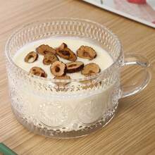 1/2个复古玻璃牛奶杯，透明浮雕茶杯，带盖和勺子，适用于卡布奇诺、拿铁、麦片、酸奶、饮料，母亲节礼物 - 彩色 - 查看 7