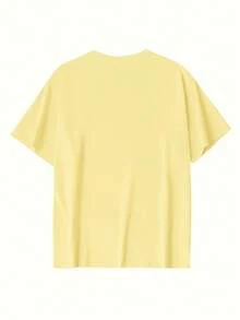 Camiseta feminina amarela de algodão, com estampa floral em aquarela e corações, estilo férias, ideal para uso casual no verão. - Amarelo - Ver 5