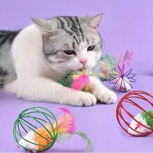 1pc Interactive Cat Toy With Tail - Artificial Feather. Endless Fun Hamster Cat Toy, Made Of Durable Fabric Material, Cat Interactive Toy - Multicolor - View 3