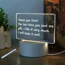 1pc Acrylic Dry Erase Board Lamp, Includes DIY Erasable Board, Rewritable Message Board Night Light, Warm Light Desk Lamp Gift - Yellow - View 11