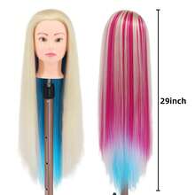 带头发的人体模型头，29英寸训练头，编发娃娃头，用于美发造型，美容美发人体模型头，练习模型头，带夹子支架 - 彩色頭模 - 查看 2