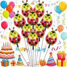10pcs 41cm Mini Cute Ladybug Cartoon Aluminum Foil Balloons, Suitable For Summer Party Decoration - View 1