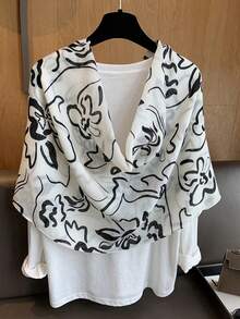 1件新款轻薄中国风水墨花卉印花流苏围巾/披肩 - 彩色 - 查看 4