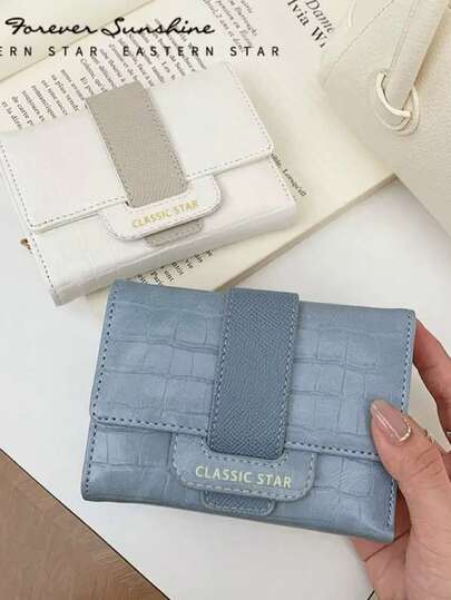 New Japanese Style Multi-Purpose Vintage Fashion Casual Minimalist Streetwear Transparent Badge Soft Compact Lightweight Wallet, Convenient For Travel, Daily, Commuting, Gathering, Festival Gifts, Short Tri-Fold Wallet Can Hold Coins