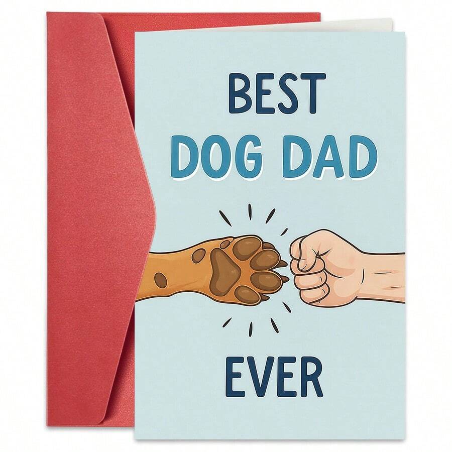 1PC Cute "Best Dog Dad Ever" Father's Day Card (With Envelope) - Fist Bump With Paw Illustration, Greeting Card For Dog Dads - Multicolor - View 1