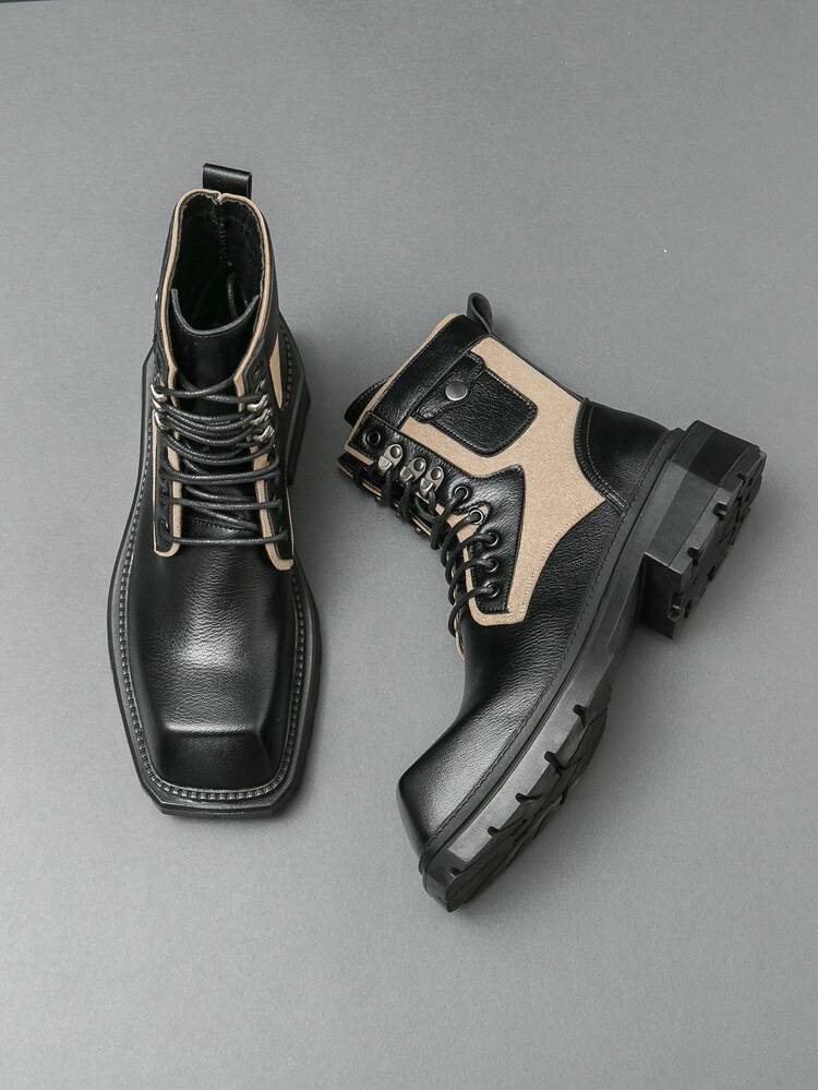 Outdoor Hiking Boots Men, Retro High-Top Chelsea Ankle Boots, Solid Color Versatile Slip-On Casual Shoes, Comfortable & Durable Daily Commute, Minimalist Design - Black - View 13