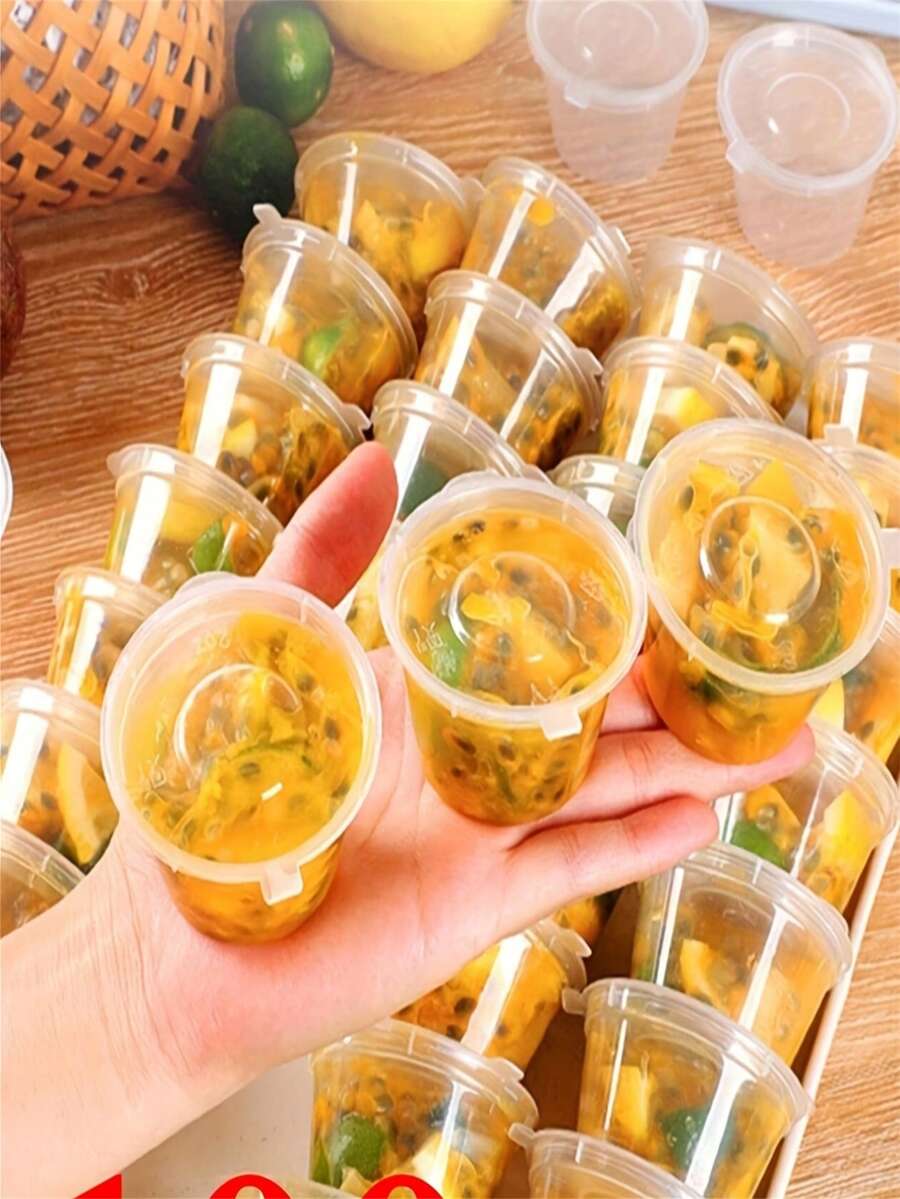 50/100pcs 20 Ml Value Disposable Sauce Cups With Lids, Small Plastic Jars For Sauces, Soups, Condiments, Samples And Paints