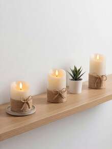 3pcs Flameless Candle Lights With Timer Remote Control, Battery Operated Vintage Rope Wave Candles, Suitable For Christmas, Halloween, Valentine's Day, Mother's Day, Gifts, Birthday, Wedding, Dining Table, Party, Holiday - Wavy Angled Opening - Tie-up Style - View 5