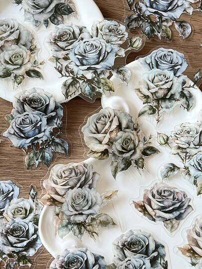 30 pièces/paquet Autocollants floraux vintage de rose, autocollants décoratifs créatifs, matériaux d'artisanat de scrapbooking DIY, cadeau de vacances, album d'autocollants personnalisé, fournitures scolaires