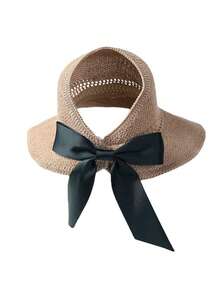 女士宽檐草编遮阳帽，可卷起马尾辫，夏季沙滩帽，防紫外线，UPF，可折叠，旅行必备，波西米亚风蝴蝶结 - 彩色 - 查看 9