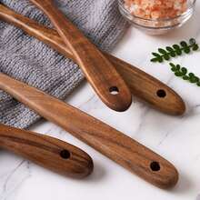 Set de 9 piezas de utensilios de cocina de madera de palo de rosa, espátula de madera, cucharón de sopa, herramientas para utensilios de cocina antiadherentes - Marrón - Ver 6