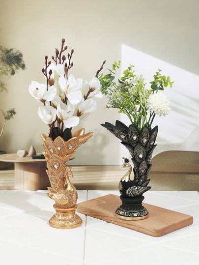 Peacock Statue Vase Decor, Animal Sculpture Modern Resin Home Decor - Hallway Living Room Bedroom Kids Room Office Desk Multipurpose Decorative Piece - Elegant Bird Art Gift