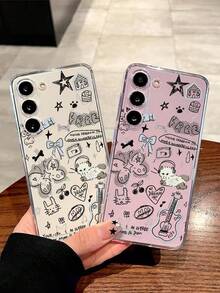 1个音乐元素吉他胶带弓心形透明软手机壳，兼容三星Galaxy A04e/12/A13/A14/A34/A50/A52/A53/A54/S21/S22/S23/S24/S25/S25 Ultra，国际版，非国内版 - 無色 - 查看 3
