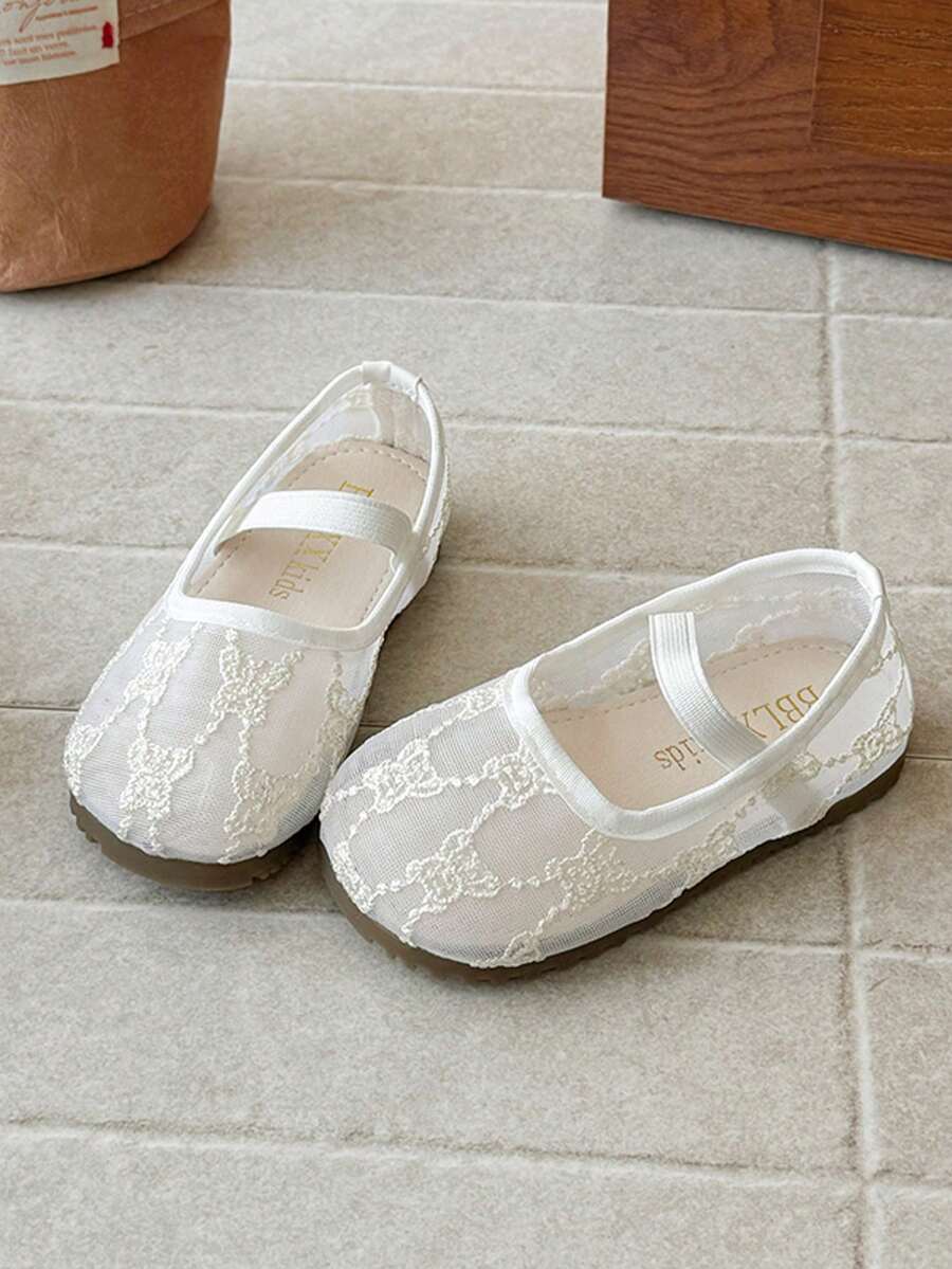 Giày Mary Jane ren trắng lưới mới năm 2026 dành cho bé gái, đế mềm chống trượt, kiểu dáng nghệ thuật. - Màu be - Xem 1