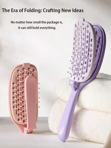Foldable Self-Cleaning Hair Brush | One-Pull Hair Removal, Smooth Without Pulling, Convenient Foldable Design, Dry & Wet Use, Suitable For Straight & Curly Hair, ABS Plastic Handle, Nylon Bristles, Foldable Spine Comb Auto-Cleaning, Volumizing Scalp Massage Styling Comb - Multicolor - View 3