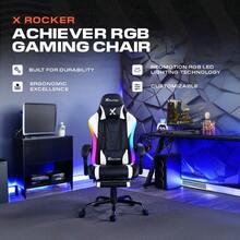 X Rocker Achiever - Silla para Videojuegos de PC, iluminación LED RGB, Silla de computadora ergonómica Ajustable para Jugadores de computadora con Ruedas, Color Blanco y Negro - Blanco - Ver 3