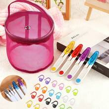 100pcs Random Color Stitch Markers + 3pcs Random Color Scissors + 1pc PVC Mesh Storage Bag, DIY Yarn Knitting Tool Set - Knitting Set - View 1